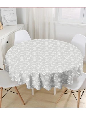 Rem Home Remhome Gri Zeminli Kar Taneleri Temalı Modern Tasarım Yuvarlak Masa Örtüsü - Çap 140CM 140 x 140 cm