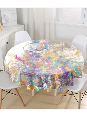 Rem Home Remhome Suluboya Desenli Dijital Baskılı Modern Yuvarlak Masa Örtüsü Çap 140CM 140 x 140 cm