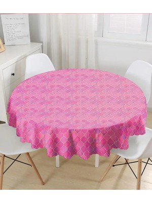Rem Home Remhome Pembe Altın Varaklı Ogea Desenli Yuvarlak Masa Örtüsü - Çap 140CM 140 x 140 cm
