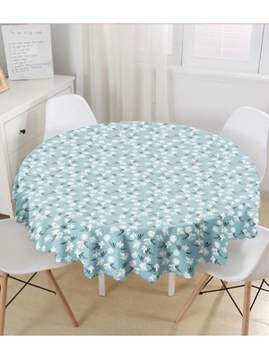 Rem Home Remhome Renkli Zeminli Renkli Papatya Desenli Dijital Baskılı Modern Yuvarlak Masa Örtüsü - Çap 140 cm 140 x 140 cm