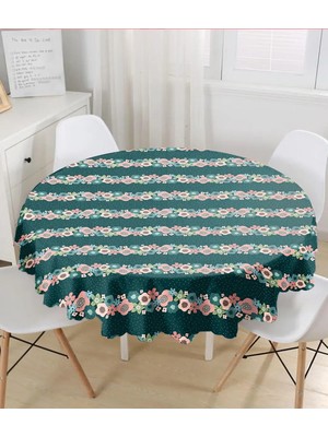 Rem Home Remhome Renkli Zemin Üzerinde Çiçek Desenli Dijital Baskılı Modern Yuvarlak Masa Örtüsü  Çap 140 cm 140 x 140 cm