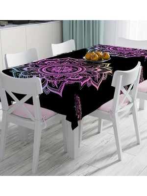 Rem Home Remhome Siyah Zeminde Pembe Mavi Mandala Desenli Özel Tasarım Dijital Baskılı Masa Örtüsü 90 x 90 cm
