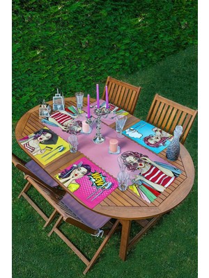 Rem Home Remhome 4+1 Pop-Art Fashion Girl Tasarımlı Amerikan Servis & Runner Seti