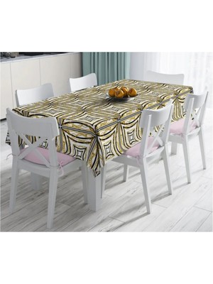 Rem Home Remhome Geometrik Zeminli Özel Tasarım Leke Tutmaz Masa ÖRTÜSÜ-120X140 cm