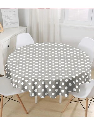 Rem Home Remhome Gri Puantiyeli Dijital Baskılı Yuvarlak Masa Örtüsü - Çap 140CM 140 x 140 cm