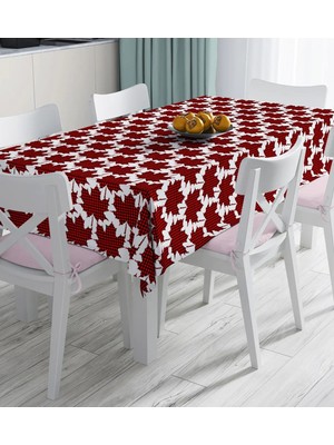 Rem Home Remhome Beyaz Zemin Üzerinde Ekose Desenli Yaprak Dijital Baskılı Masa Örtüsü 90 x 90 cm