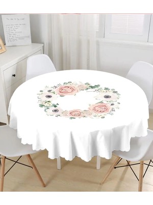 Rem Home Remhome Özel Tasarım Isimli Çiçek Desenli Dijital Baskılı Yuvarlak Masa Örtüsü - Çap 140CM 140 x 140 cm