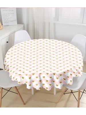 Rem Home Remhome Pembe Zigzag Desenli Altın Detaylı Modern Yuvarlak Masa Örtüsü - Çap 140CM 140 x 140 cm