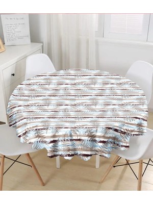 Rem Home Remhome Beyaz Zeminli Renkli Yaprak Desenli Dijital Baskılı Modern Yuvarlak Masa Örtüsü 140 x 140 cm
