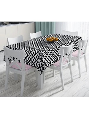 Rem Home Remhome Siyah Beyaz Üçgen Geometrik Desenli Dijital Baskılı Leke Tutmaz Masa Örtüsü 90 x 90 cm