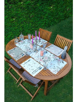 Rem Home Remhome 4+1 Gül Motifli Konsept Modern Amerikan Servis & Runner Seti