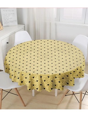 Rem Home Remhome Gold Zeminde Beyaz Ok Motifli Dijital Baskılı Modern Yuvarlak Masa Örtüsü - Çap 140CM 140 x 140 cm
