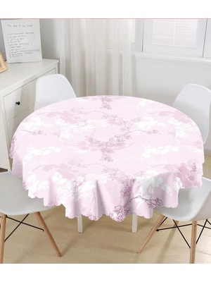 Rem Home Remhome Pembe Zemin Üzerinde Sarmaşık Desenli Dijital Baskılı Modern Yuvarlak Masa Örtüsü - Çap 140CM 140 x 140 cm