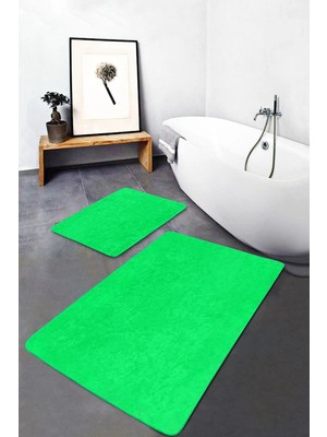 Rem Home Remhome 2'li Set Düz Renk Açık Yeşil 2'li Banyo & Mutfak Paspas Takımı Takım Banyo Paspası