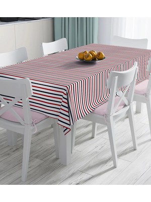 Rem Home Remhome Beyaz Zemin Üzerinde Renkli Çizgili Dijital Baskılı Masa Örtüsü 90 x 90 cm