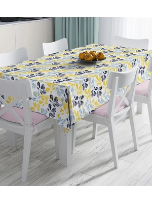 Rem Home Remhome Beyaz Zemin Üzerinde Renkli Yaprak Desenli Dijital Baskılı Masa Örtüsü 90 x 90 cm