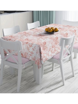 Rem Home Remhome Toz Pembe Çiçek ve Yaprak Tasarım Dijital Baskılı Masa Örtüsü 90 x 90 cm