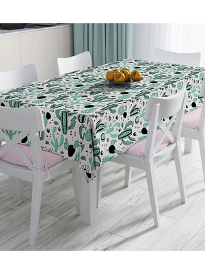 Rem Home Remhome Renkli Zemin Üzerinde Kaktüs Desenli Dijital Baskılı Masa Örtüsü 90 x 90 cm