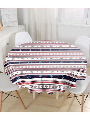 Rem Home Remhome Bordo Lacıvert Renklı Capa Dumen Temalı Dijital Baskılı Modern Yuvarlak Masa Örtüsü - Çap 140CM 140 x 140 cm