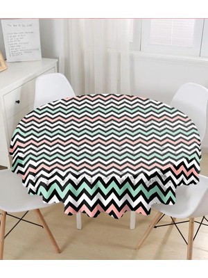 Rem Home Remhome Pembe Mavi Geometrik Mermer Zeminli Dijital Baskılı Yuvarlak Masa Örtüsü - Çap 140CM 140 x 140 cm