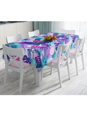 Rem Home Remhome Mavi Zeminde Tropikal Objeler Modern Leke Tutmaz Masa Örtüsü 90 x 90 cm