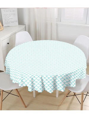 Rem Home Remhome Mavi Geometrik Desenli Dijital Baskılı Moderm Yuvarlak Masa Örtüsü - Çap 140CM 140 x 140 cm