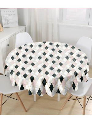 Rem Home Remhome Mermer Zeminli Baklava Desenli Özel Tasarım Yuvarlak Masa Örtüsü - Çap 140CM 140 x 140 cm