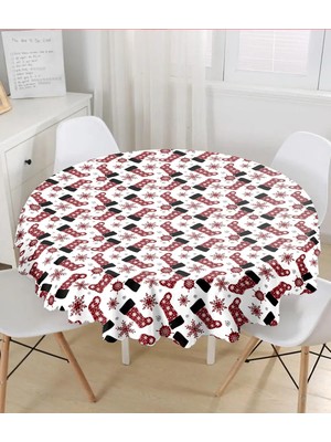 Rem Home Remhome Beyaz Zemin Üzerinde Ekoseli Kartanesi Desenli Modern Yuvarlak Masa Örtüsü - Çap 140CM 140 x 140 cm