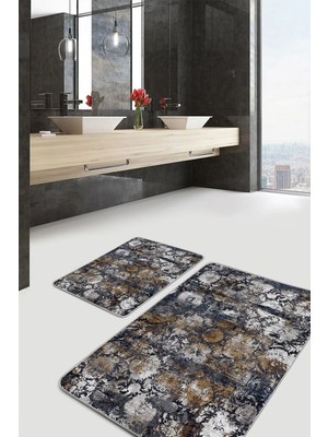 Rem Home Remhome 2li Set Antika Zeminde Eskitme Motifli Geleneksel Desenli Avangarde Vintage 2'li Banyo Paspas Takımı Takım Banyo Paspası