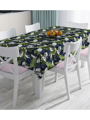 Rem Home Remhome Siyah Zemin Üzerinde Yaprak Desenli Dijital Baskılı Masa Örtüsü 90 x 90 cm