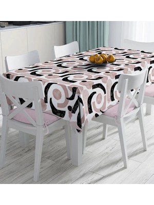 Rem Home Remhome Beyaz Zeminde Soyut Geometrik Çizim Motifli Dijital Baskılı Masa Örtüsü 90 x 90 cm