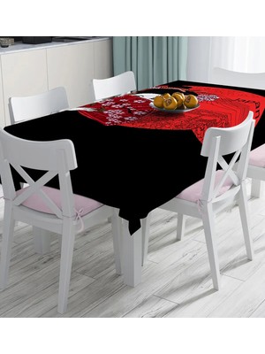 Rem Home Remhome Kırmızı Yelpazeli Şaman Japan Kadın Dijital Baskılı Masa Örtüsü 90 x 90 cm