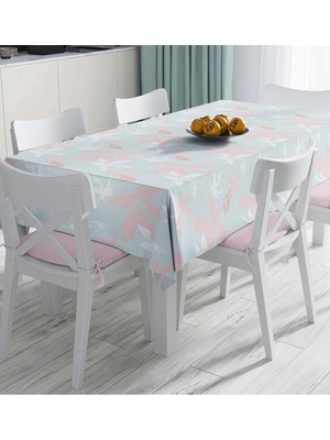 Rem Home Remhome Renkli Zeminde Pembe ve Beyaz Yaprak Motifli Dijital Baskılı Masa Örtüsü 90 x 90 cm