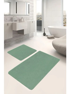 Rem Home Remhome 2'li Set Düz Renk Açık Yeşil 2'li Banyo & Mutfak Paspas Takımı Takım Banyo Paspası