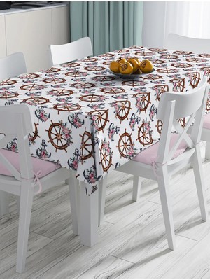 Rem Home Remhome Beyaz Zemin Çapa & Dümen Tasarımlı Dijital Baskılı Dekoratif Masa Örtüsü 90 x 90 cm