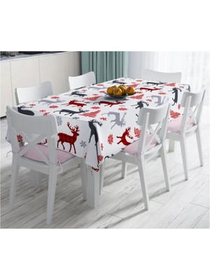 Rem Home Remhome Ekose Renkli Geyikler Özel Tasarım Masa ÖRTÜSÜ-120X140 cm