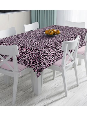 Rem Home Remhome Siyah Zemin Üzerinde Pembe Renkli Çizim Dijital Baskılı Masa Örtüsü 90 x 90 cm