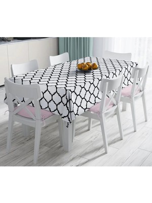 Rem Home Remhome Siyah Beyaz Ogea Desenli Dekoratif Leke Tutmaz Masa Örtüsü 140X260 cm