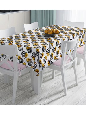 Rem Home Remhome Beyaz Zemin Üzerinde Ekose Desenli Balkabak Motifli Dijital Baskılı Masa Örtüsü 90 x 90 cm