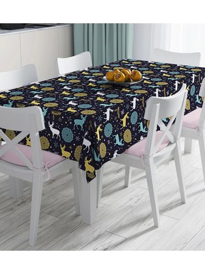 Rem Home Remhome Renkli Zemin Üzerinde Geyik Desenli Dijital Baskılı Masa Örtüsü 90 x 90 cm