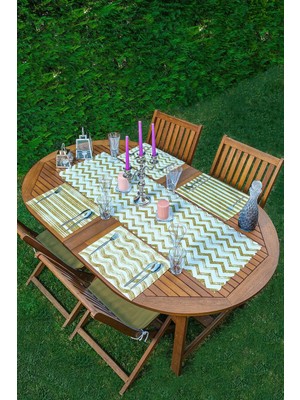 Rem Home Remhome 4+1 Beyaz Zeminli Gold Detaylı Geometrik Çizimli Amerikan Servis & Runner Seti
