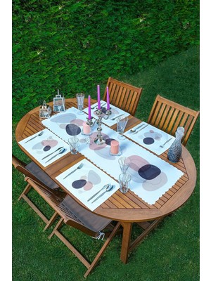 Rem Home Remhome 4+1 Soyut Renkli Bohem Motifli Amerikan Servis & Runner Seti