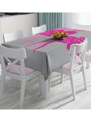 Rem Home Remhome Fuşya Palmiye Yaprak Baskılı Dijital Baskılı Masa Örtüsü 90 x 90 cm