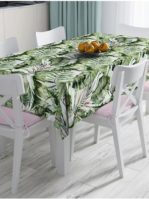 Rem Home Remhome Yeşil Tropik Yapraklar Tasarımlı Dijital Baskılı Dekoratif Masa Örtüsü 90 x 90 cm