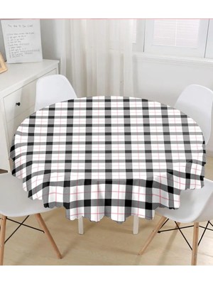 Rem Home Remhome Beyaz Zeminli Siyah Ekose Desenli Dijital Baskılı Modern Yuvarlak Masa Örtüsü - Çap 140CM 140 x 140 cm