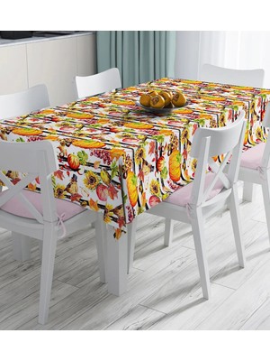 Rem Home Remhome Beyaz Zemin Üzerinde Siyah Çizgili Bal Kabağı Desenli Dijital Baskılı Masa Örtüsü 90 x 90 cm