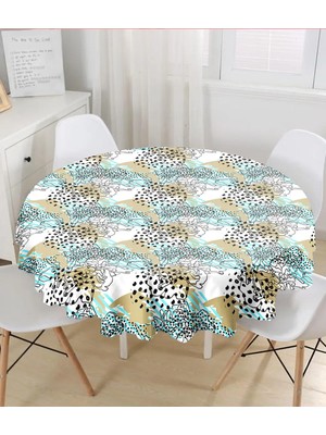 Rem Home Remhome Renkli Zemin Uzerinde Onedraw Çizimli Dijital Baskılı Modern Yuvarlak Masa Örtüsü Çap 140 cm 140 x 140 cm
