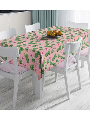 Rem Home Remhome Renkli Zemin Üzerinde Kaktüs Desenli Dijital Baskılı Masa Örtüsü 90 x 90 cm