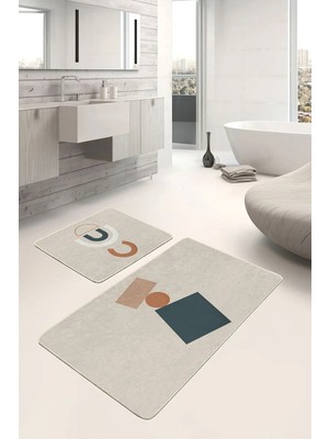 Rem Home Remhome Sanatsal Motifli Dijital Baskılı 2'li Kaymaz Tabanlı Banyo & Mutfak Paspas Takımı Takım Banyo Paspası