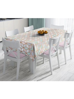 Rem Home Remhome Geometrik Desenli 3D Özel Tasarımlı Modern Leke Tutmaz Masa ÖRTÜSÜ-120X140 cm 90 x 90 cm